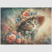 Papier Mousseline Whimsical Cat In Floral Hat Decoupage (Recto)
