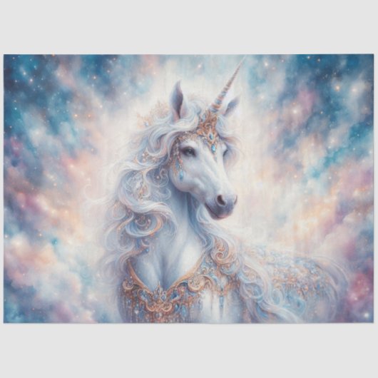 Papier Mousseline Whimsical Celestial Unicorn Decoupage  (Recto)