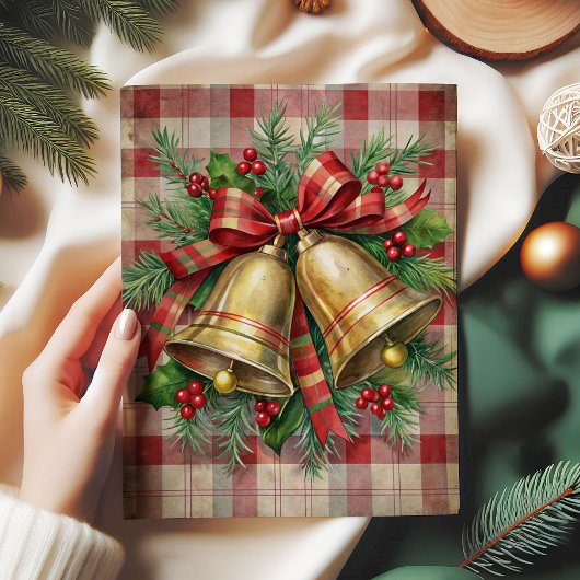 Papier Mousseline Whimsical Christmas bells decoupage paper red