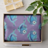 Papier Mousseline Whimsical Coastal Blue Fish Motif (Cadeau)