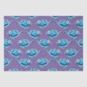 Papier Mousseline Whimsical Coastal Blue Fish Motif (Recto)