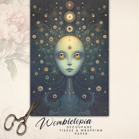 Papier Mousseline Whimsical Cosmic Gold Goddess Imaginaire Découpage