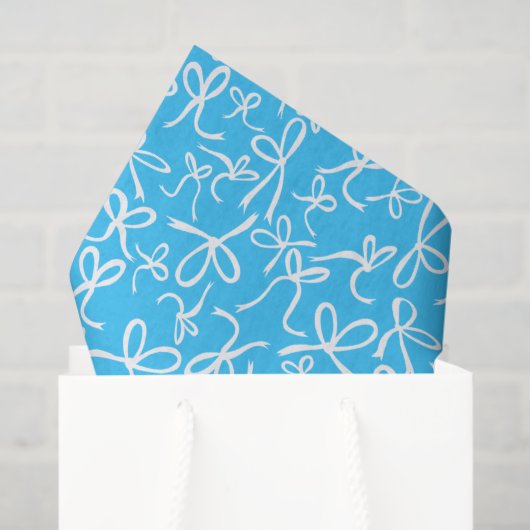 Papier Mousseline Whimsical Cute Blue White Bows Pattern Girly Gift (Sac cadeau)