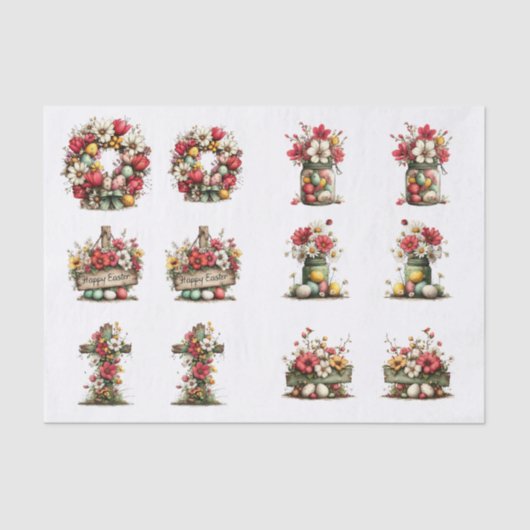 Papier Mousseline Whimsical Floral Easter for  Shells  Decoupage (Recto)