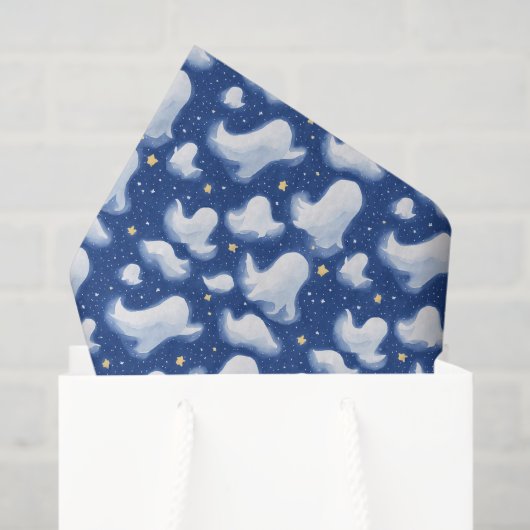 Papier Mousseline Whimsical Fun Ghost Blue Sky Halloween Étoiles de (Sac cadeau)
