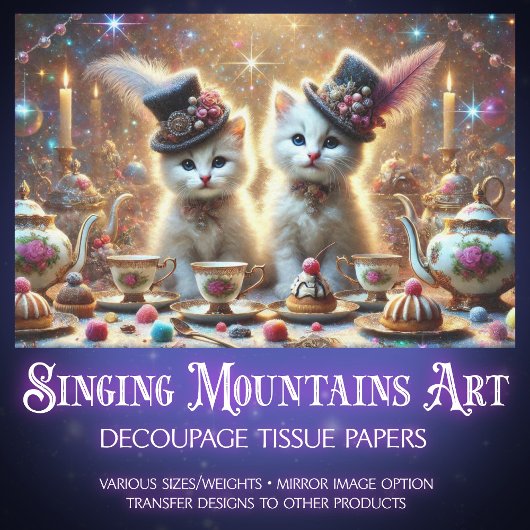 Papier Mousseline Whimsical Kittens Imaginaire Tea Party Découpage