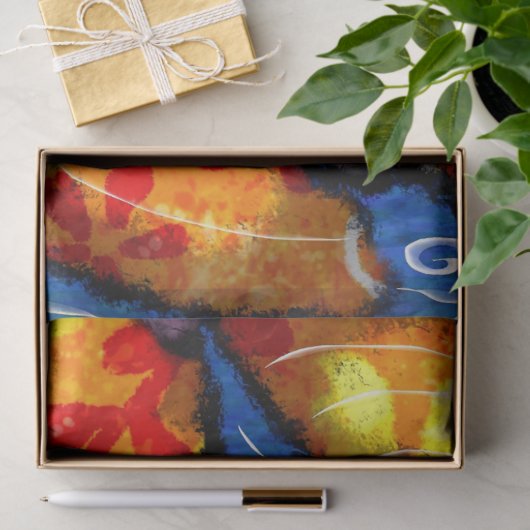 Papier Mousseline Whimsical Koi Goldfish Orange Floral Decoupage (Cadeau)