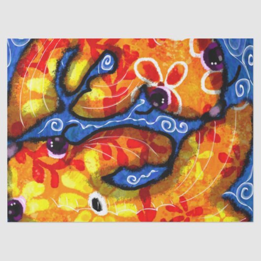 Papier Mousseline Whimsical Koi Goldfish Orange Floral Decoupage (Recto)