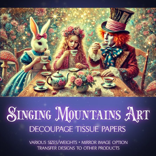 Papier Mousseline Whimsical Mad Tea Party in Wonderland Découpage