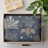Papier Mousseline Whimsical Modern Navy Gold Snowflakes Decoupage (Cadeau)