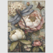 Papier Mousseline Whimsical Peony & Dragonfly Ephemera Decoupage  (Recto)