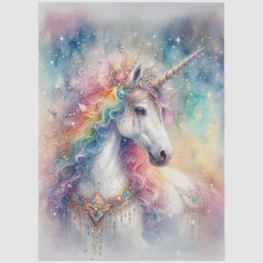 Papier Mousseline Whimsical Rainbow Sparkle Unicorn Decoupage (Recto)