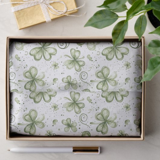 Papier Mousseline Whimsical Sage Green Watercolor Shamrock 