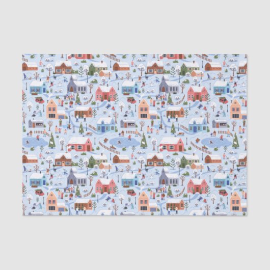 Papier Mousseline Whimsical Scandi Hygge Christmas Village Pastel (Recto)