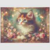 Papier Mousseline Whimsical Shabby Chic Floral Calico Cat Decoupage (Recto)