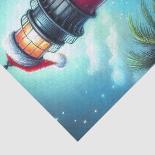 Papier Mousseline Whimsical Tropical Christmas Lighthouse Decoupage (Détail)