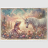 Papier Mousseline Whimsical Unicorn And Girl Fantasy Art Decoupage (Recto)