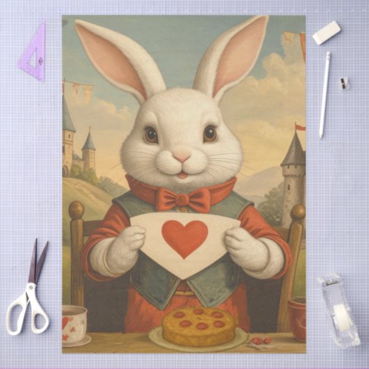 Papier Mousseline Whimsical White Rabbit Hearts Enchanted Wonderland (Artisanat)
