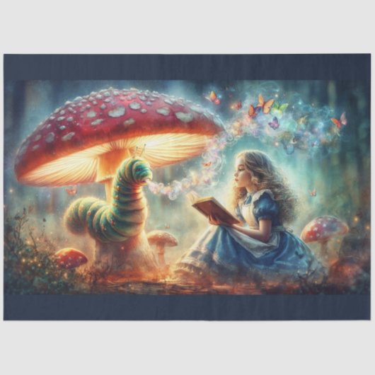 Papier Mousseline Whimsical Wonderland Alice Caterpillar Decoupage (Recto)