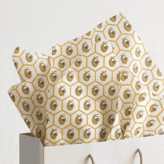 Papier Mousseline Whimsical Yellow Beehive and Bumblebee Pattern