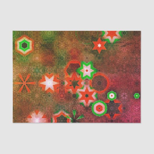 Papier Mousseline Whimssical Green Red Snowflake Mandala Starry Cool (Recto)