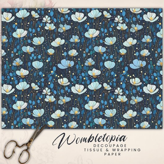Papier Mousseline Whimssical Midnight Blue Poppy Decoupage