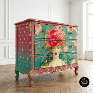 Papier Mousseline Whimssical Pink Gold Polka Dot Floral Birdcage Cas