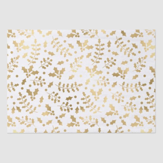Papier Mousseline White and Gold Foil Christmas Holly (Recto)