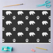 Papier Mousseline White Bears with Paw Prints on Black Background (Artisanat)