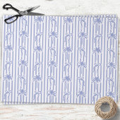 Papier Mousseline White Blue Coastal Palm Trees Bows Stripes Pattern