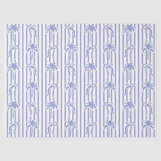 Papier Mousseline White Blue Coastal Palm Trees Bows Stripes Pattern (Recto)