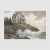 Papier Mousseline White Cliffside House At Sea Decoupage (Recto)