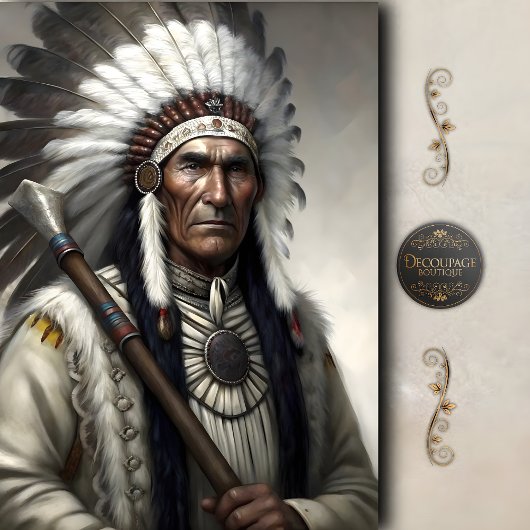 Papier Mousseline White Feather Chief & Tomahawk Decoupage