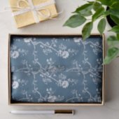 Papier Mousseline White Flower Pattern on Blue Background (Cadeau)
