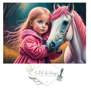 Papier Mousseline White horse and Little Cutie in a pink coat v2