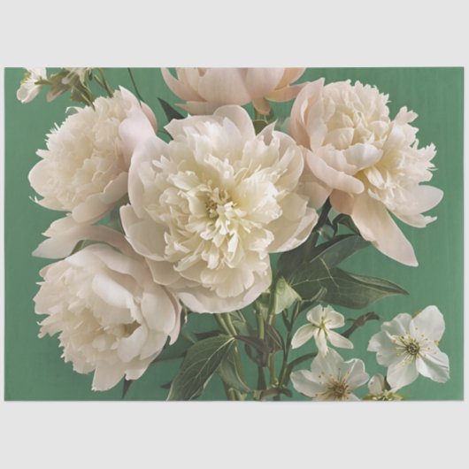 Papier Mousseline White/ Pink Peonies With Spring Flowers Decoupage (Recto)