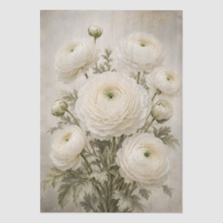Papier Mousseline White Ranunculus Decoupage Paper | Vintage Mood