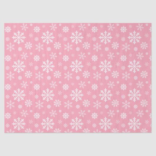 Papier Mousseline White Snowflakes Pattern On Light Pink Background (Recto)