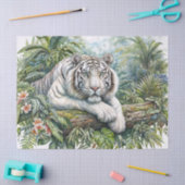 Papier Mousseline White Tiger In Lush Jungle  (Artisanat)