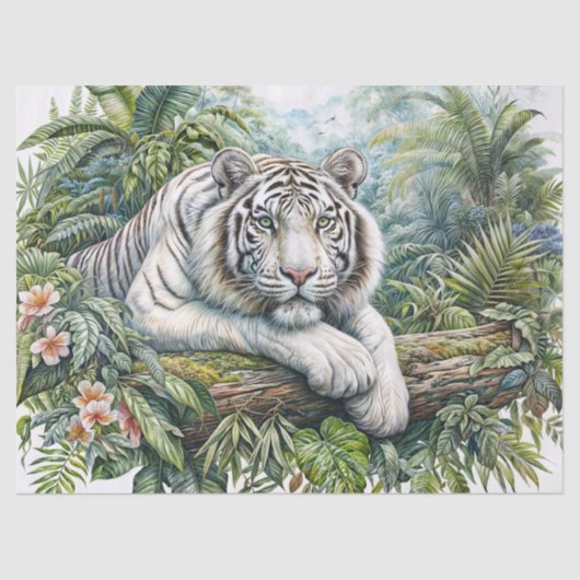 Papier Mousseline White Tiger In Lush Jungle  (Recto)