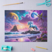 Papier Mousseline White Unicorn Imaginaire Tropical Beach (Artisanat)