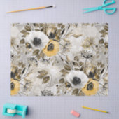 Papier Mousseline White, yellow anemones on a gray-brown background. (Artisanat)