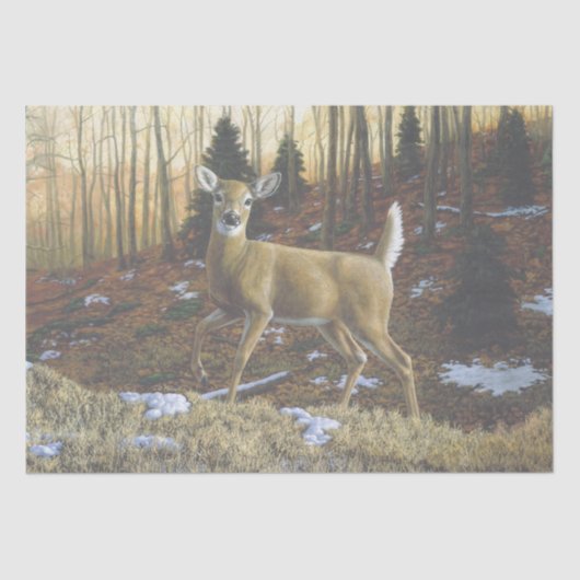 Papier Mousseline Whitetail Deer Doe dans la forêt d'automne (Recto)