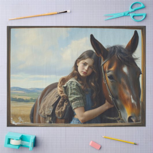 Papier Mousseline Wild Gypsy girl with her horse (Artisanat)