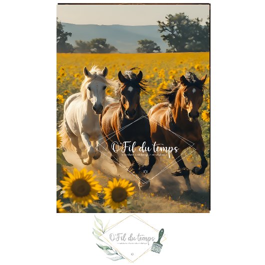Papier Mousseline Wild horses field of sunflowers decoupage