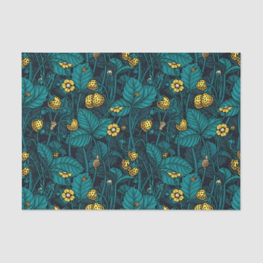 Papier Mousseline Wild strawberries, yellow and blue (Recto)