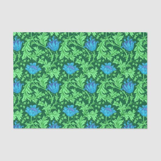 Papier Mousseline William Morris Anemone, Emerald Green et Blue (Recto)