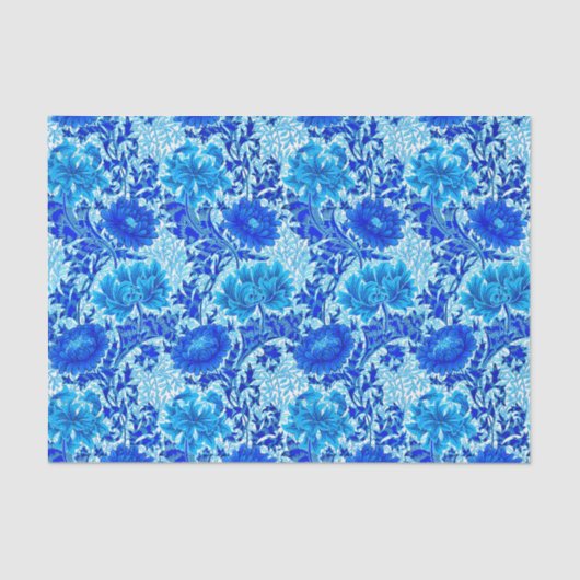 Papier Mousseline William Morris Chrysanthemums Nuances de Denim Blu (Recto)