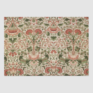 Papier Mousseline William Morris Fleurs Lodden Foliage Vert rose