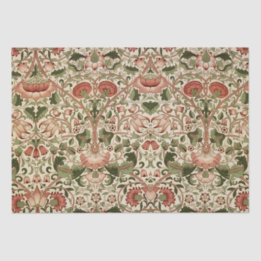 Papier Mousseline William Morris Fleurs Lodden Foliage Vert rose (Recto)